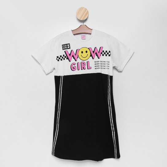 Vestido Infantil For Girl Moletinho Wow Girl - Branco+Preto