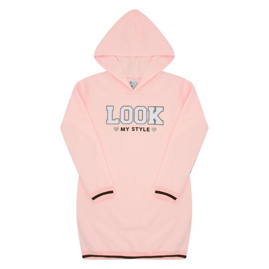 Vestido Infantil Pulla Bulla Moletinho Manga Longa Capuz - Rosa