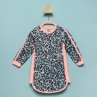 Vestido Infantil Up Baby Flanelada Onça Manga Longa