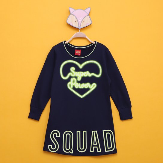 Vestido Manga Longa Kyly Super Power Squad Menina - Marinho