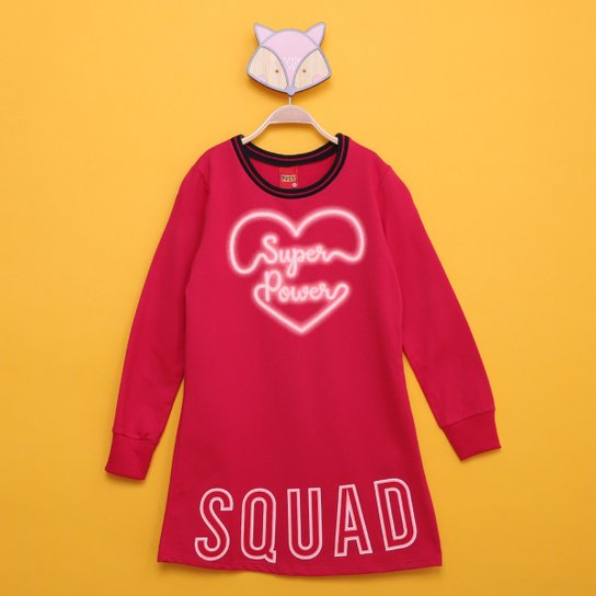 Vestido Manga Longa Kyly Super Power Squad Menina - Vermelho