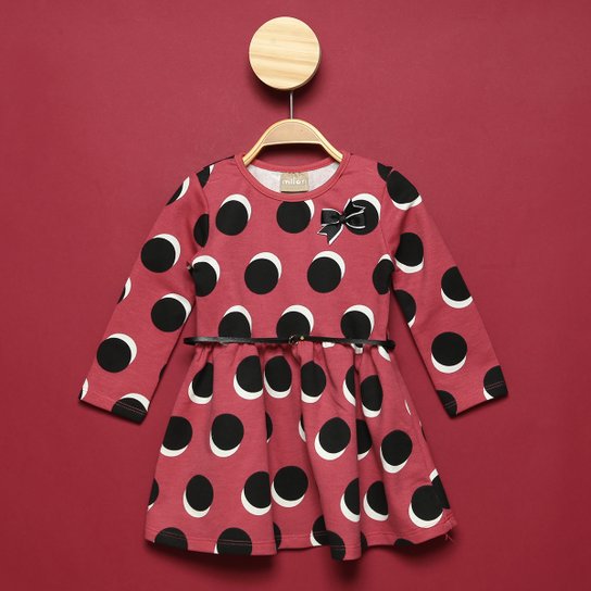 Vestido Moletinho Bebê Milon Poá c/ Laço Feminino - Rosa