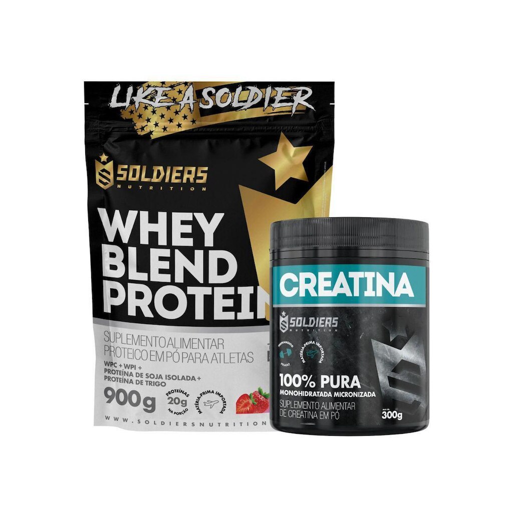 Whey Blend Protein Concentrado e Isolado - 900g+ Creatina Monohidratada - Soldiers Nutrition