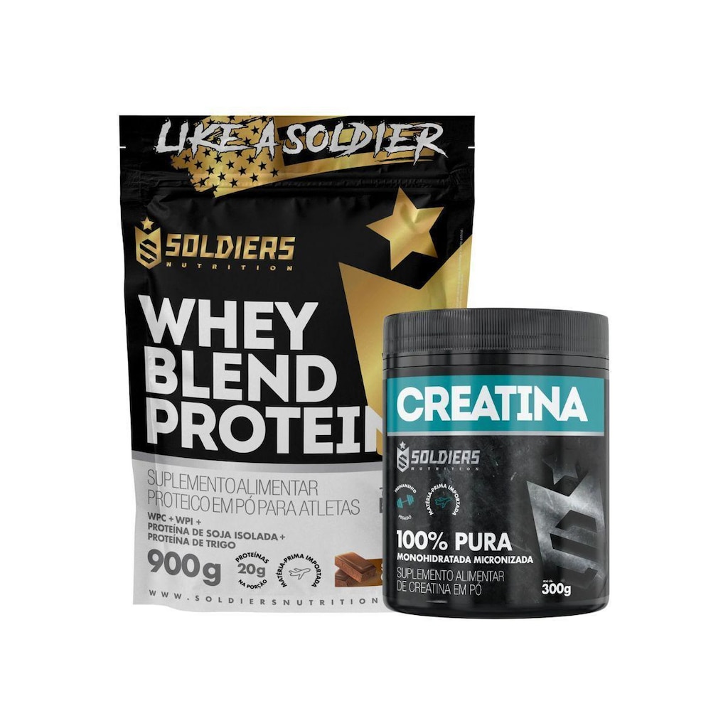 Whey Blend Protein Concentrado e Isolado - 900g+ Creatina Monohidratada - Soldiers Nutrition