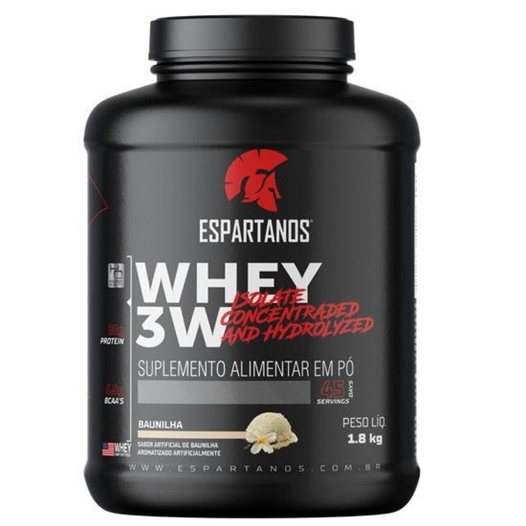 Whey Protein 3W Concentrado Isolado e Hidrolisado 1,8Kg - Top Whey 3w Máximo Desempenho Espartanos